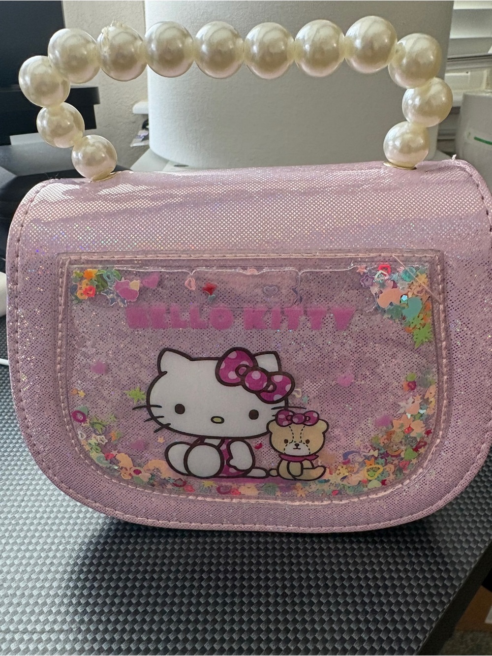Hello Kitty Shimmery Light Pink Pearl-Handle Kids Handbag